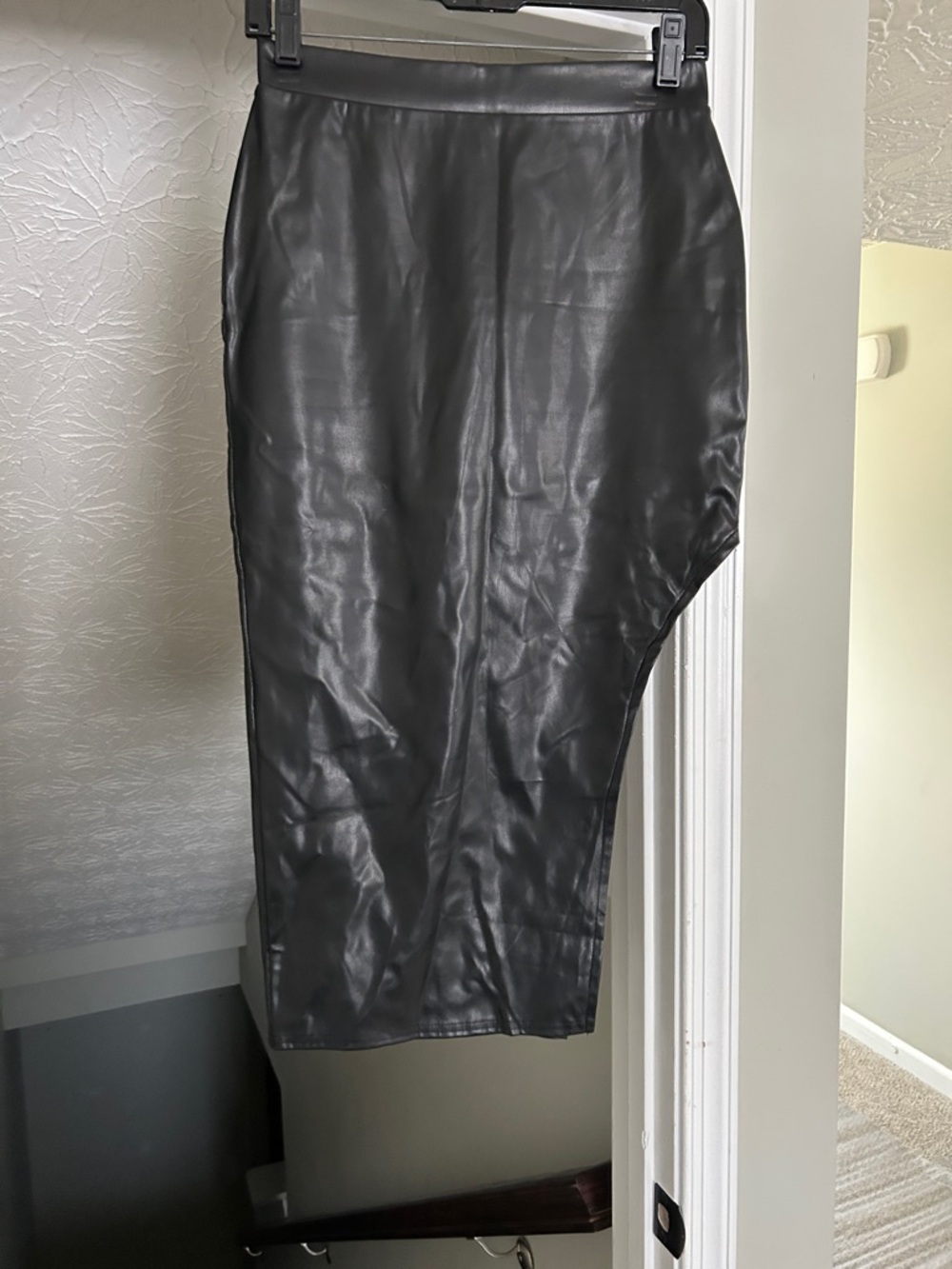 Black Faux Leather Asymmetric Pencil Skirt - Windsor